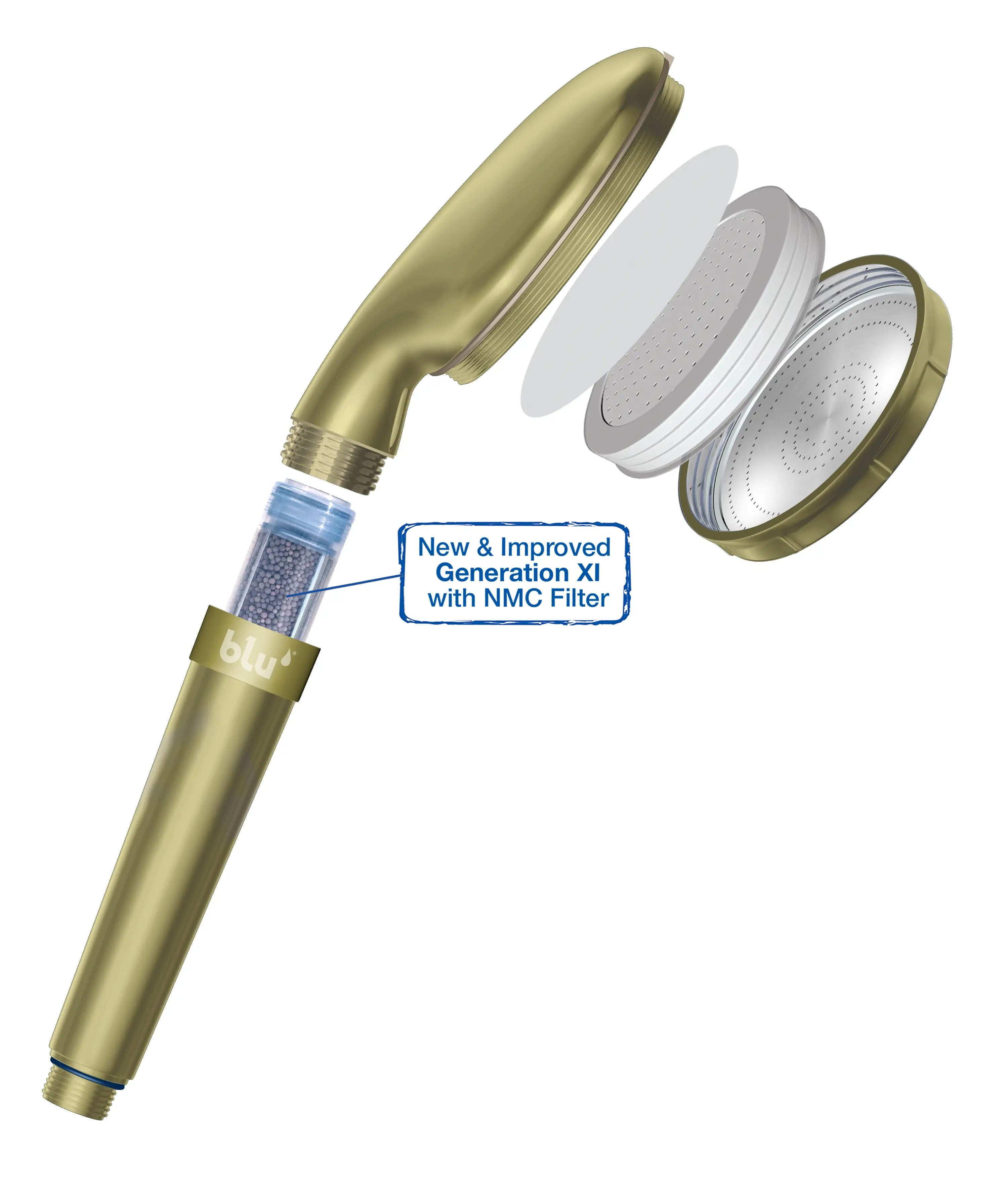 blu Ionic Shower Filter Handheld Matte Champagne Opened Side with NMC filter cartridge