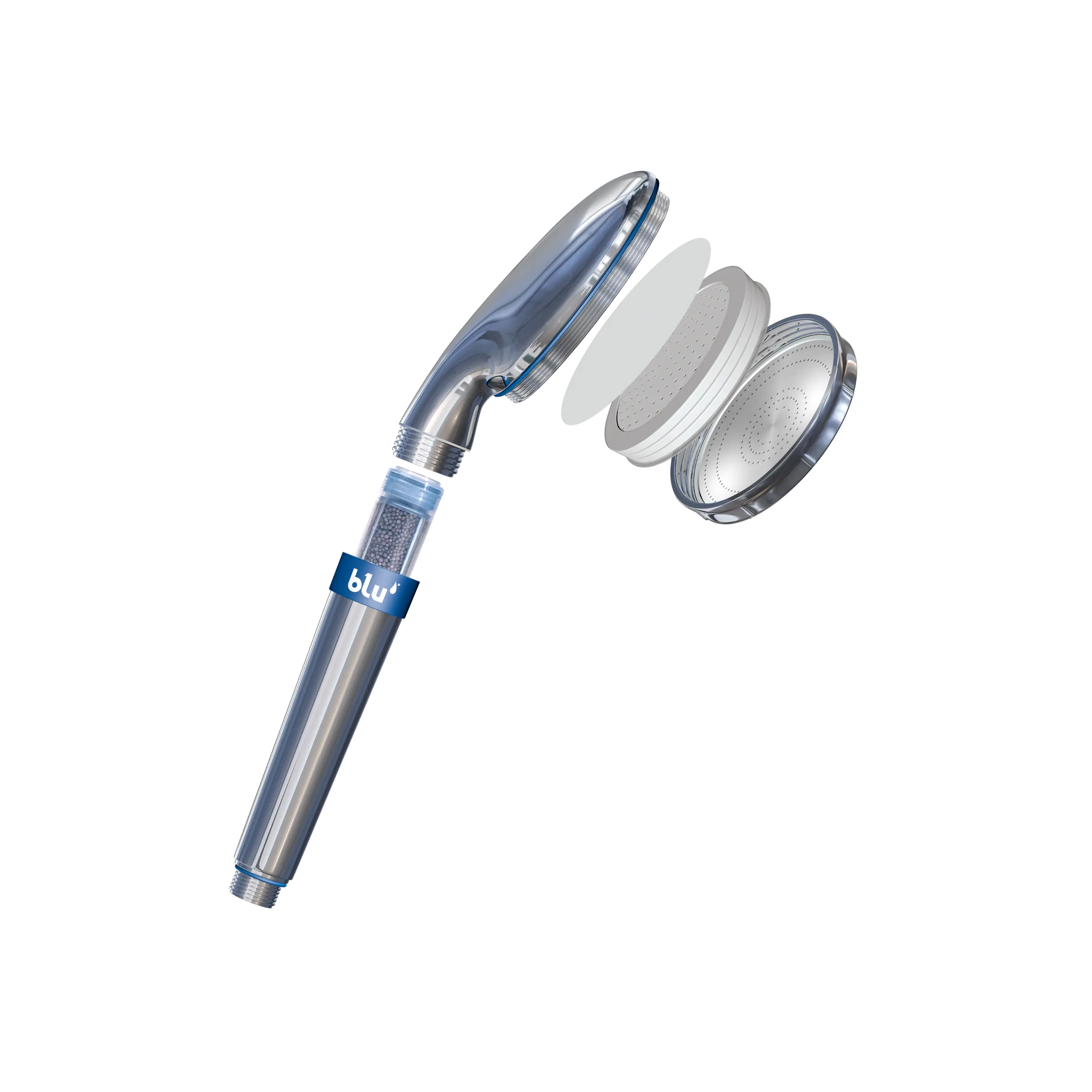 blu Ionic Shower Filter Handheld Original Chrome Opened Side with NMC filter cartridge