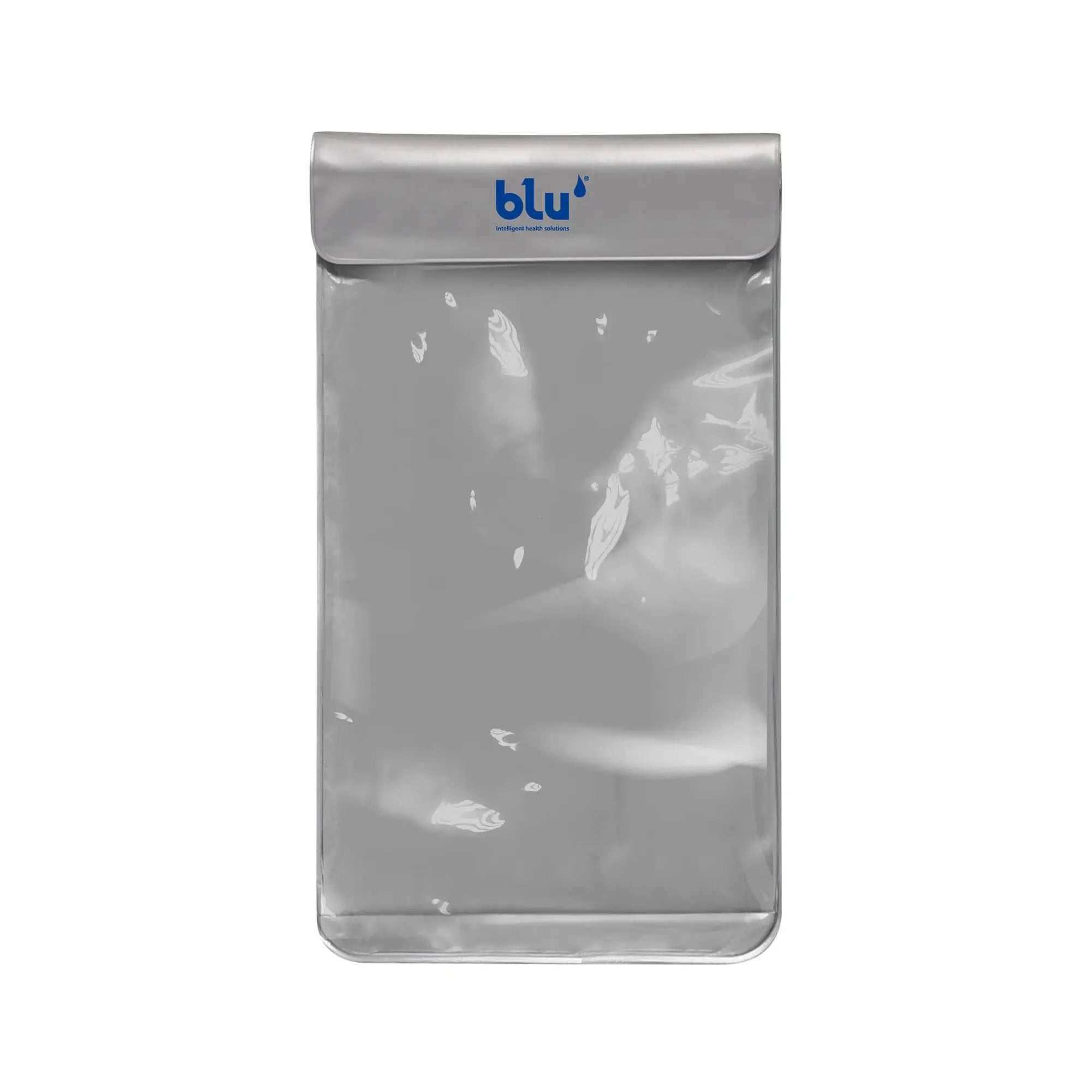 Empty silver waterproof travel pouch for the blu Ionic Shower Filter Handheld