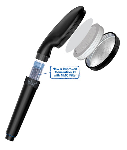 blu Ionic Shower Filter Handheld Matte Black Opened Side with NMC filter cartridge