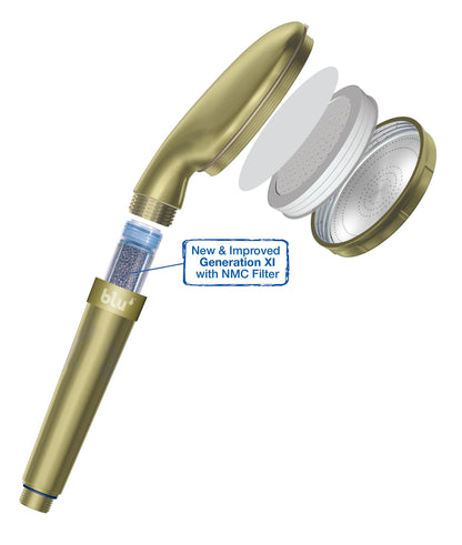 blu Ionic Shower Filter Handheld Matte Champagne Opened Side with NMC filter cartridge